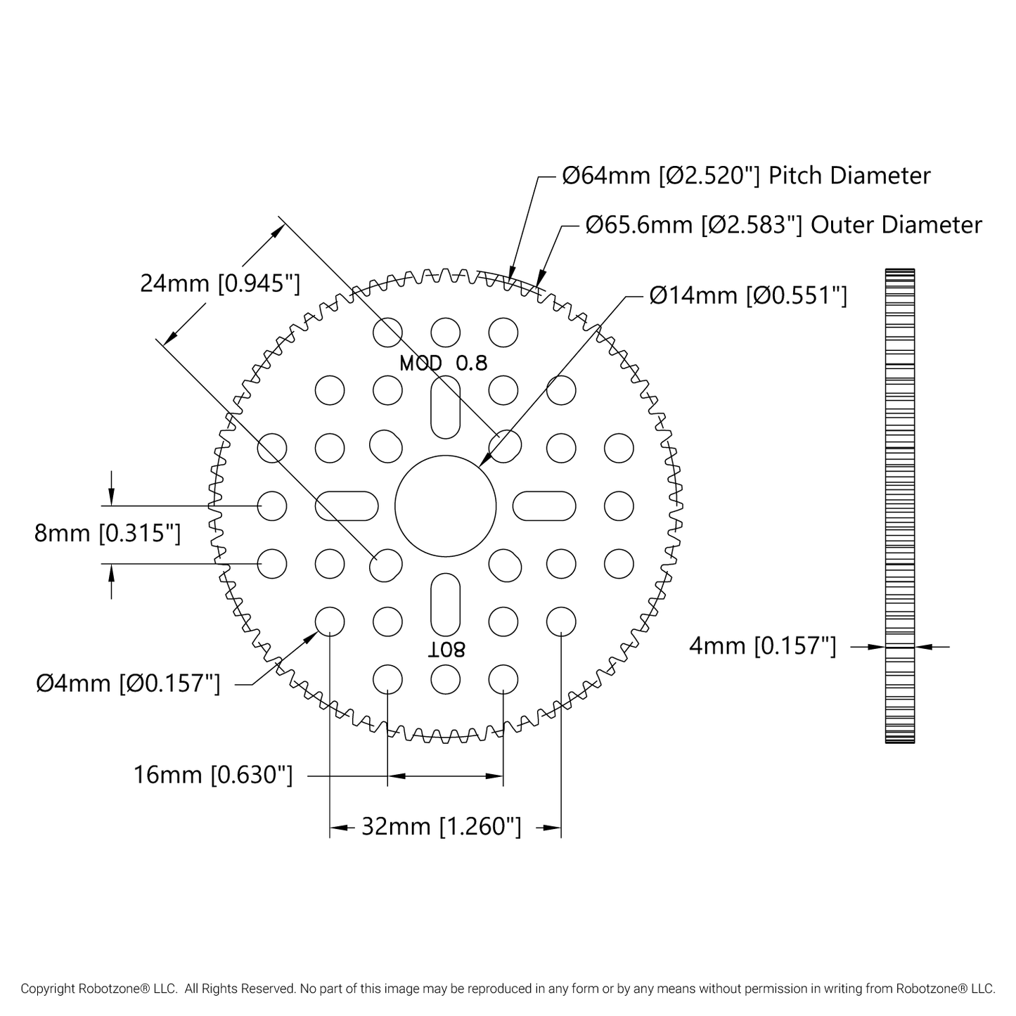 80 Tooth Hub-Mount Gear (MOD 0.8, 4mm Thick Acetal)