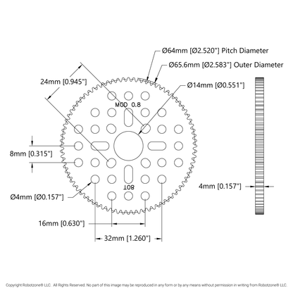 80 Tooth Hub-Mount Gear (MOD 0.8, 4mm Thick Acetal)