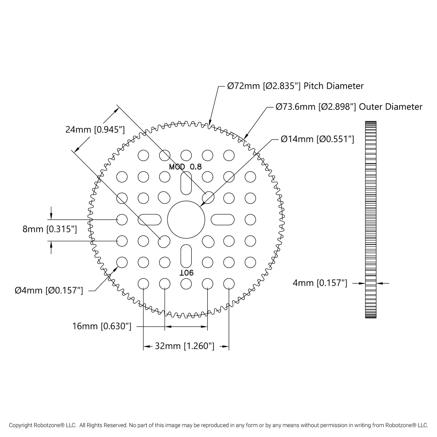 90 Tooth Hub-Mount Gear (MOD 0.8, 4mm Thick Acetal)