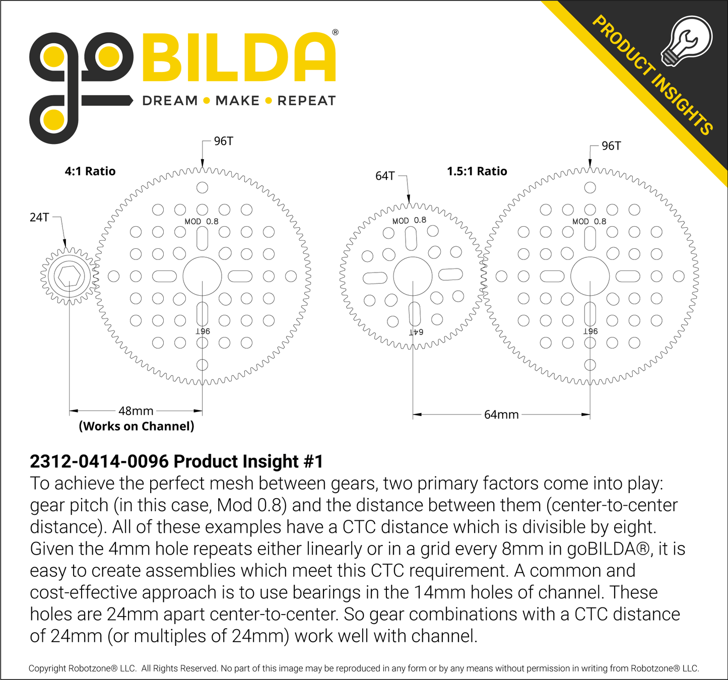 96 Tooth Hub-Mount Gear (MOD 0.8, 4mm Thick Acetal)