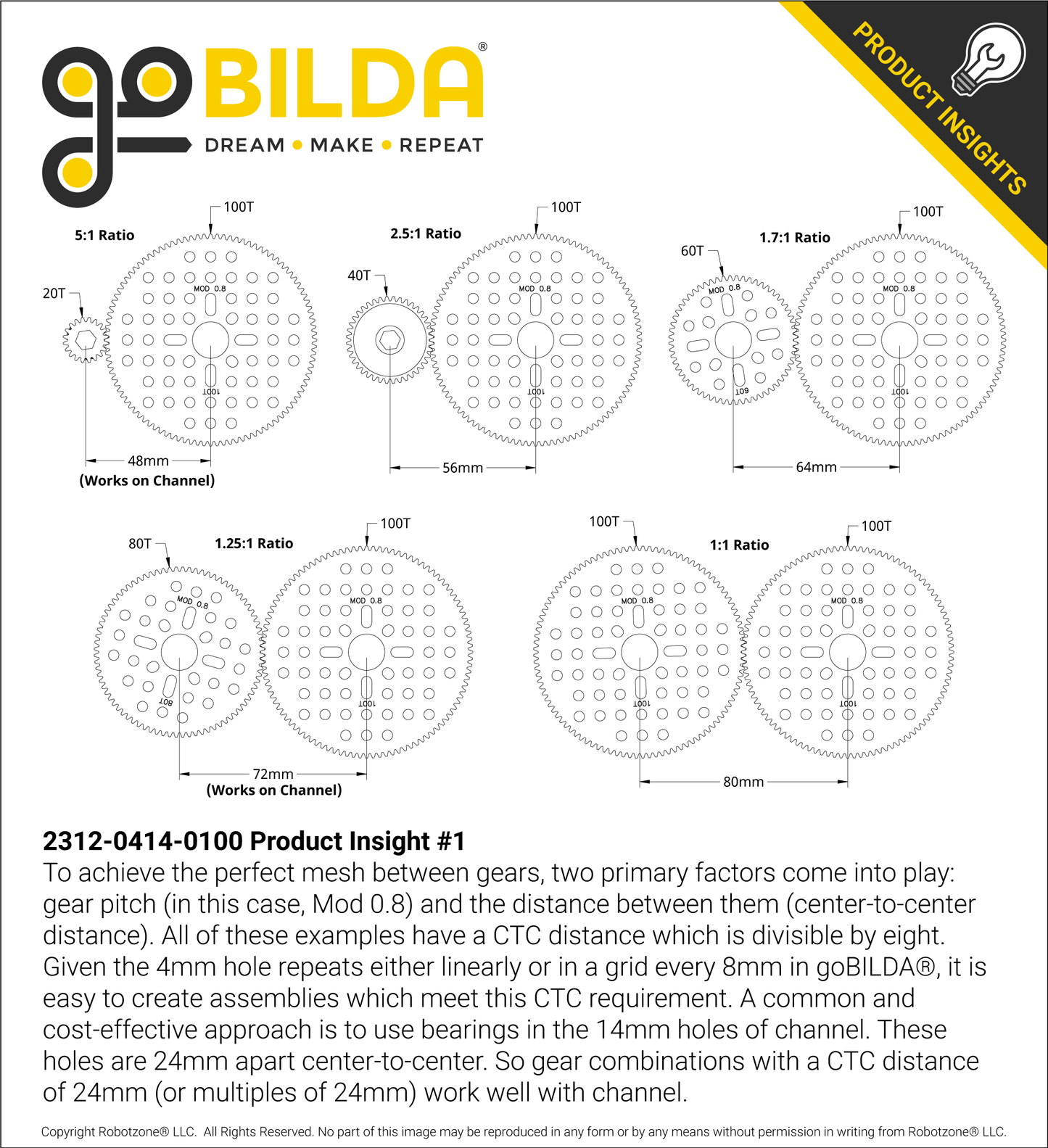 100 Tooth Hub-Mount Gear (MOD 0.8, 4mm Thick Acetal)