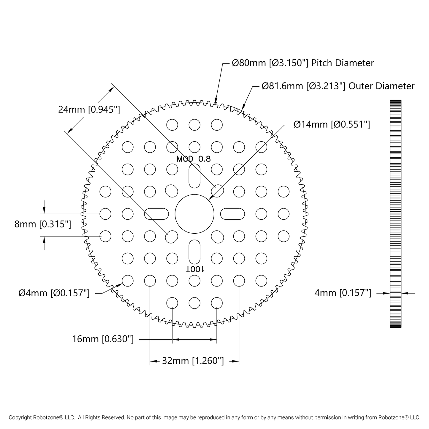 100 Tooth Hub-Mount Gear (MOD 0.8, 4mm Thick Acetal)