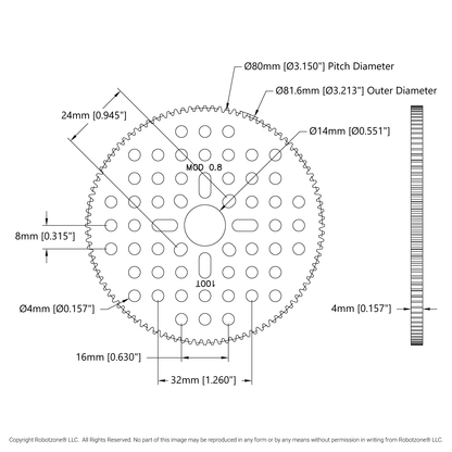 100 Tooth Hub-Mount Gear (MOD 0.8, 4mm Thick Acetal)