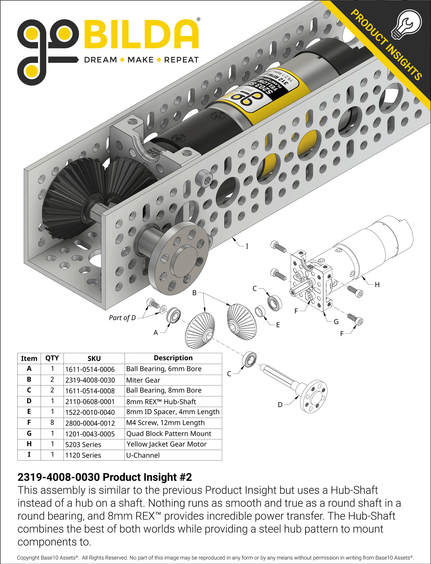 2319 Series MOD 1.25 Steel Miter Gear (8mm REX™ Bore, 30 Tooth)