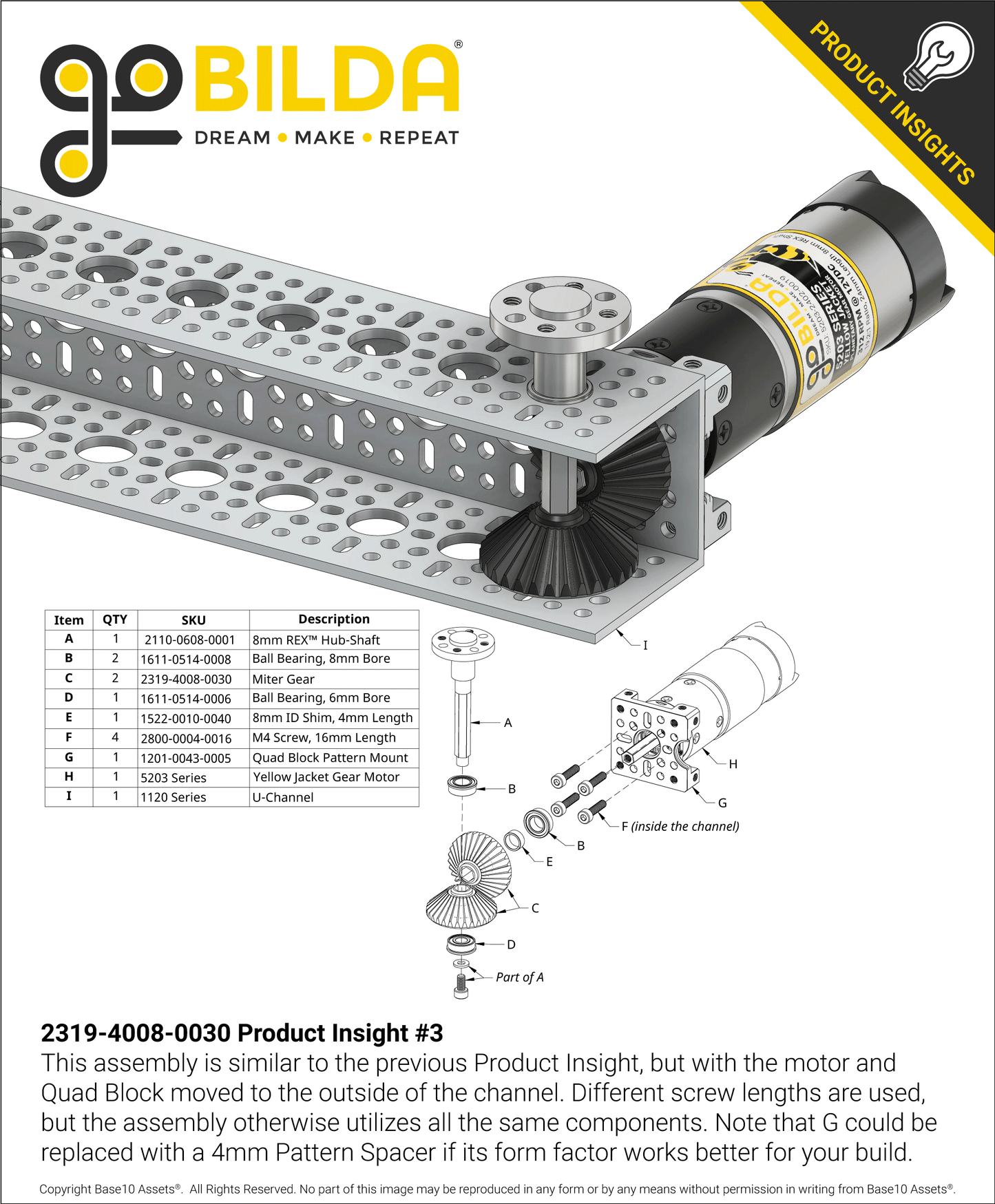 2319 Series MOD 1.25 Steel Miter Gear (8mm REX™ Bore, 30 Tooth)