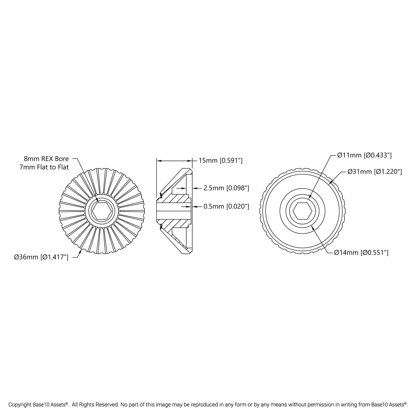 2319 Series MOD 1.25 Steel Miter Gear (8mm REX™ Bore, 30 Tooth)