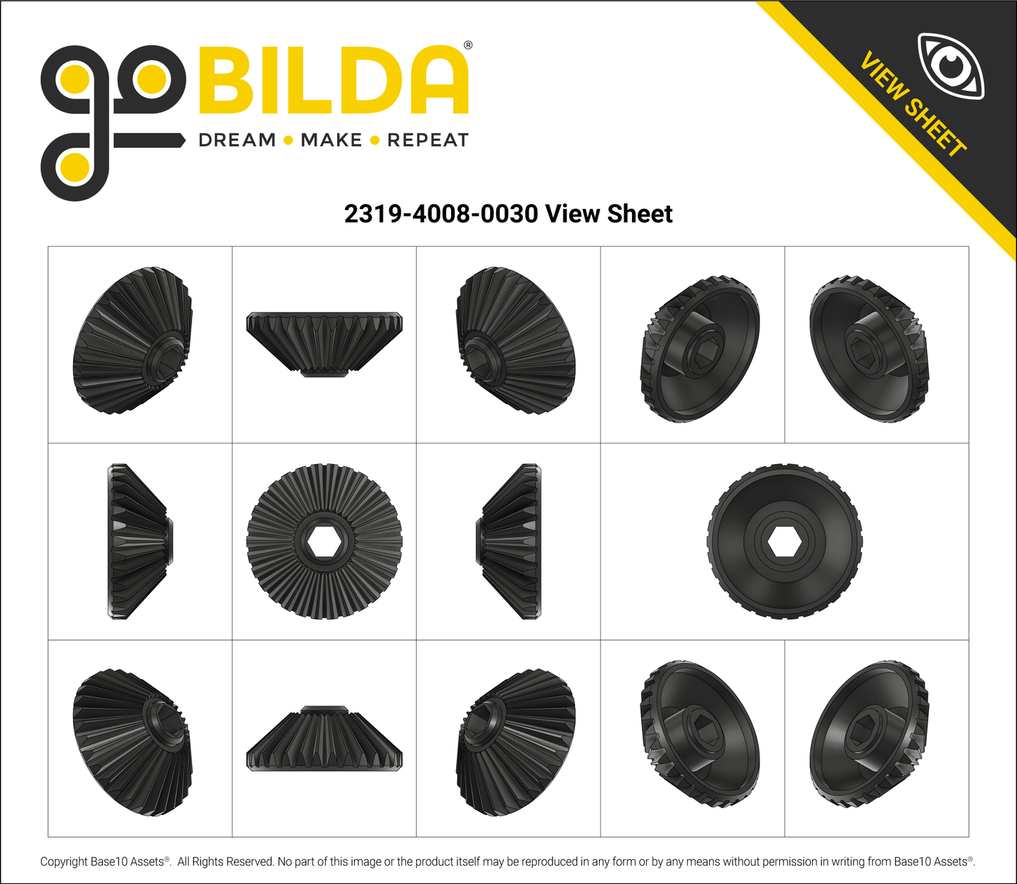 2319 Series MOD 1.25 Steel Miter Gear (8mm REX™ Bore, 30 Tooth)