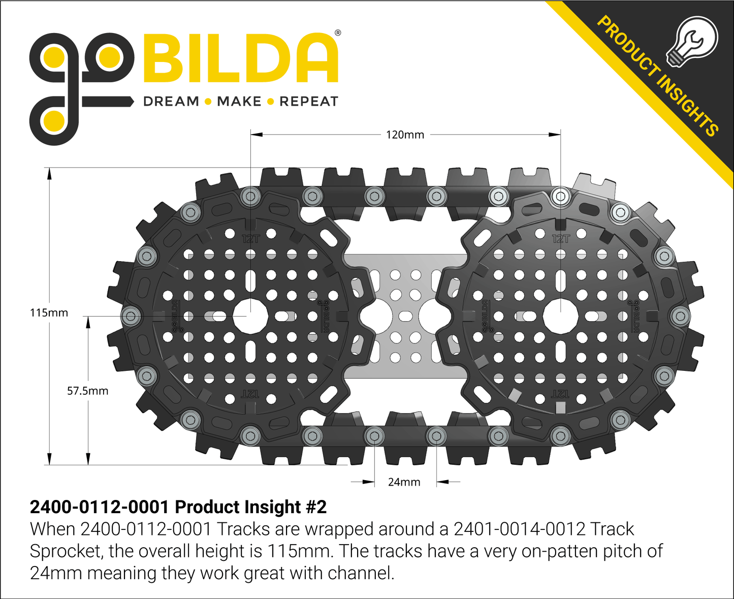 Badlands Tank Track (24mm Pitch, 112mm Width, Rubber Tread) - 6 Pack