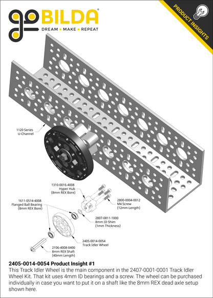 2405 Series Track Idler Wheel (14mm Bore, 54mm Diameter) - 2 Pack