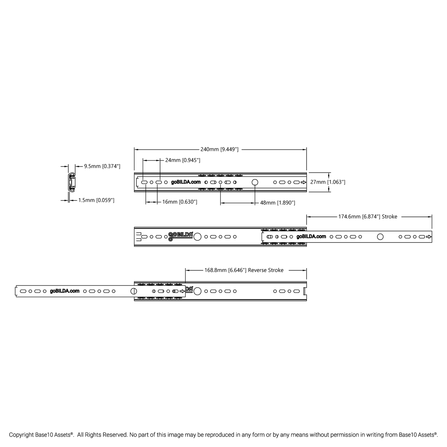 Steel Viper-Slide (10-Ball Carriage, 240mm Length, 174mm Travel)