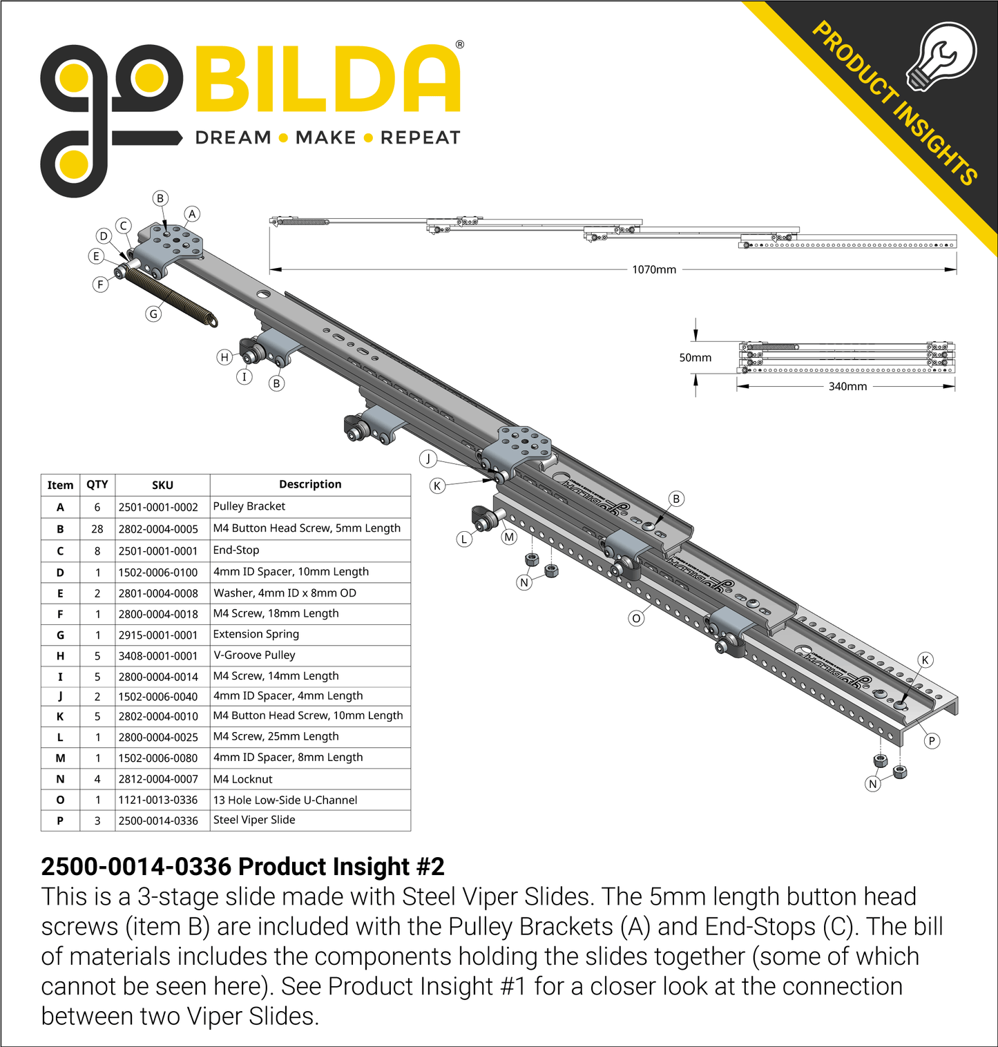 Steel Viper-Slide (14-Ball Carriage, 336mm Length, 244mm Travel)