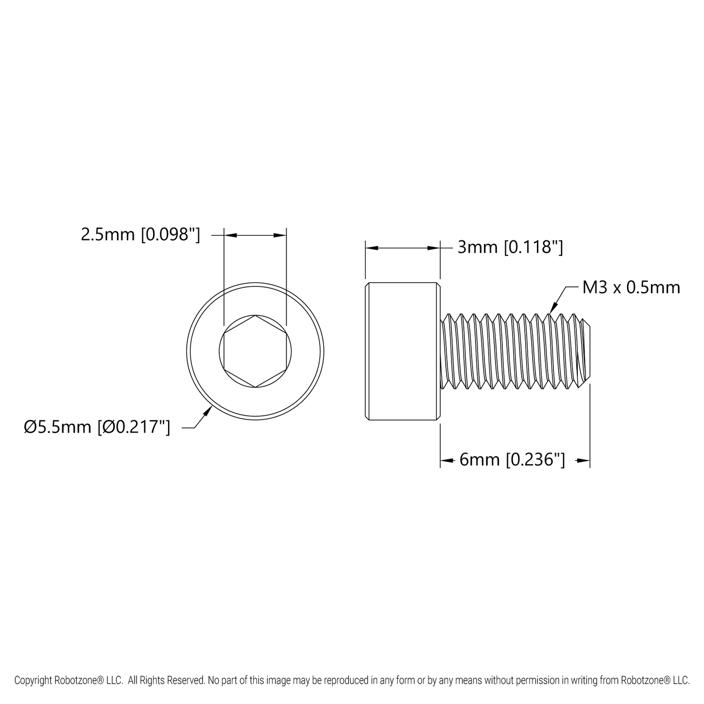 Zinc-Plated Steel Socket Head Screw (M3 x 0.5mm, 6mm Length) - 6 Pack