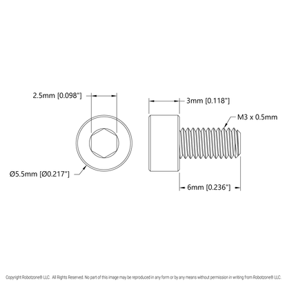 Zinc-Plated Steel Socket Head Screw (M3 x 0.5mm, 6mm Length) - 6 Pack