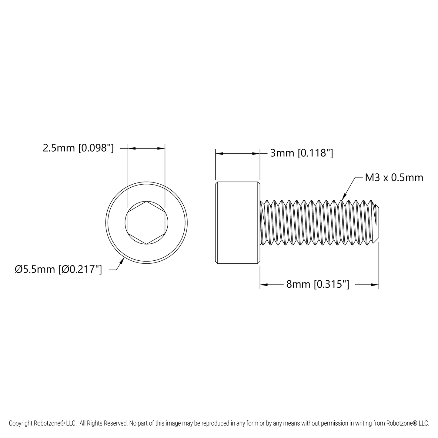 Zinc-Plated Steel Socket Head Screw (M3 x 0.5mm, 8mm Length) - 6 Pack