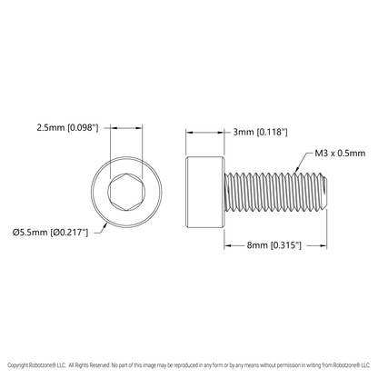 Zinc-Plated Steel Socket Head Screw (M3 x 0.5mm, 8mm Length) - 6 Pack