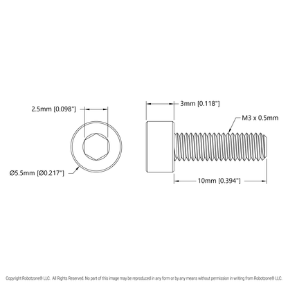 Zinc-Plated Steel Socket Head Screw (M3 x 0.5mm, 10mm Length) - 6 Pack