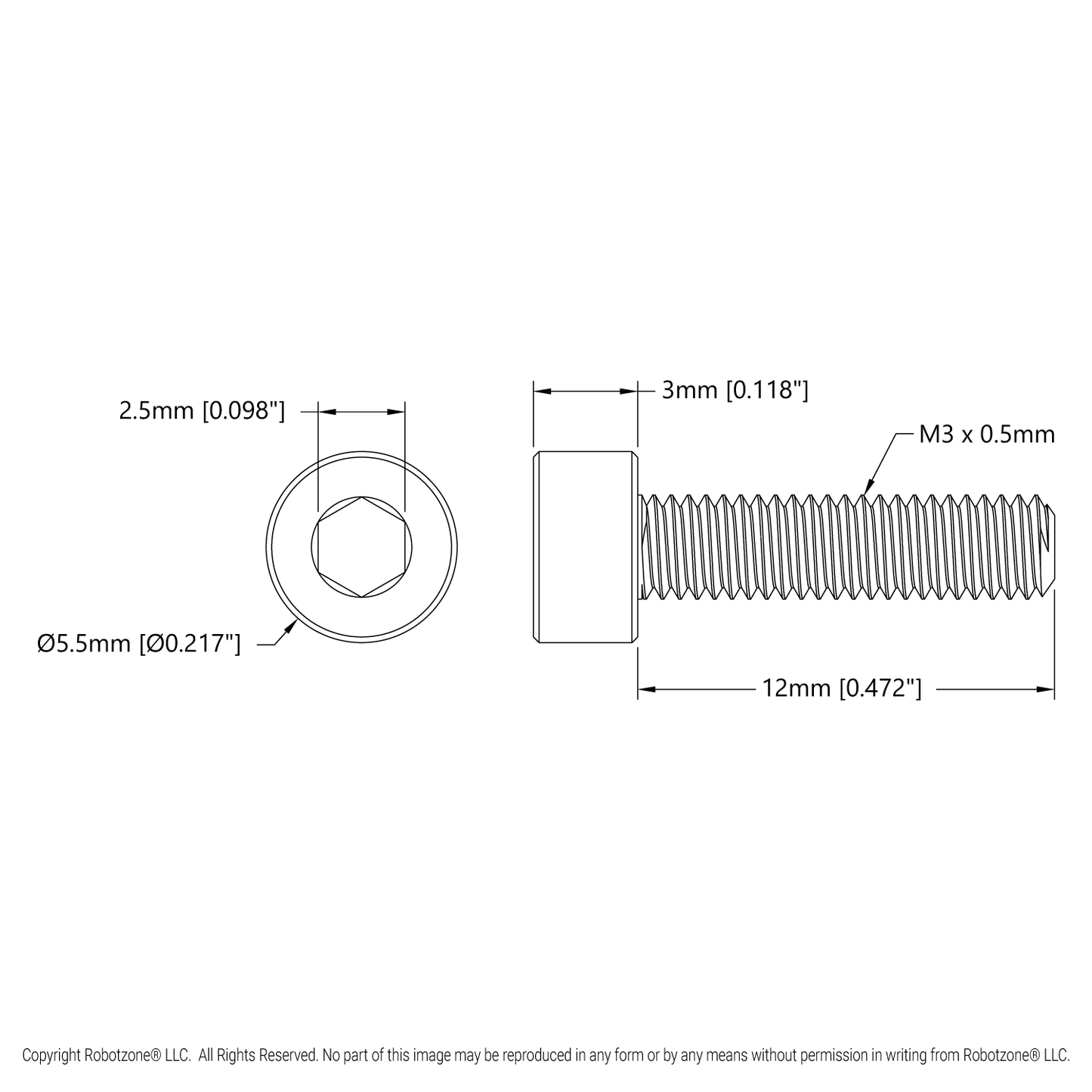 Zinc-Plated Steel Socket Head Screw (M3 x 0.5mm, 12mm Length) - 6 Pack