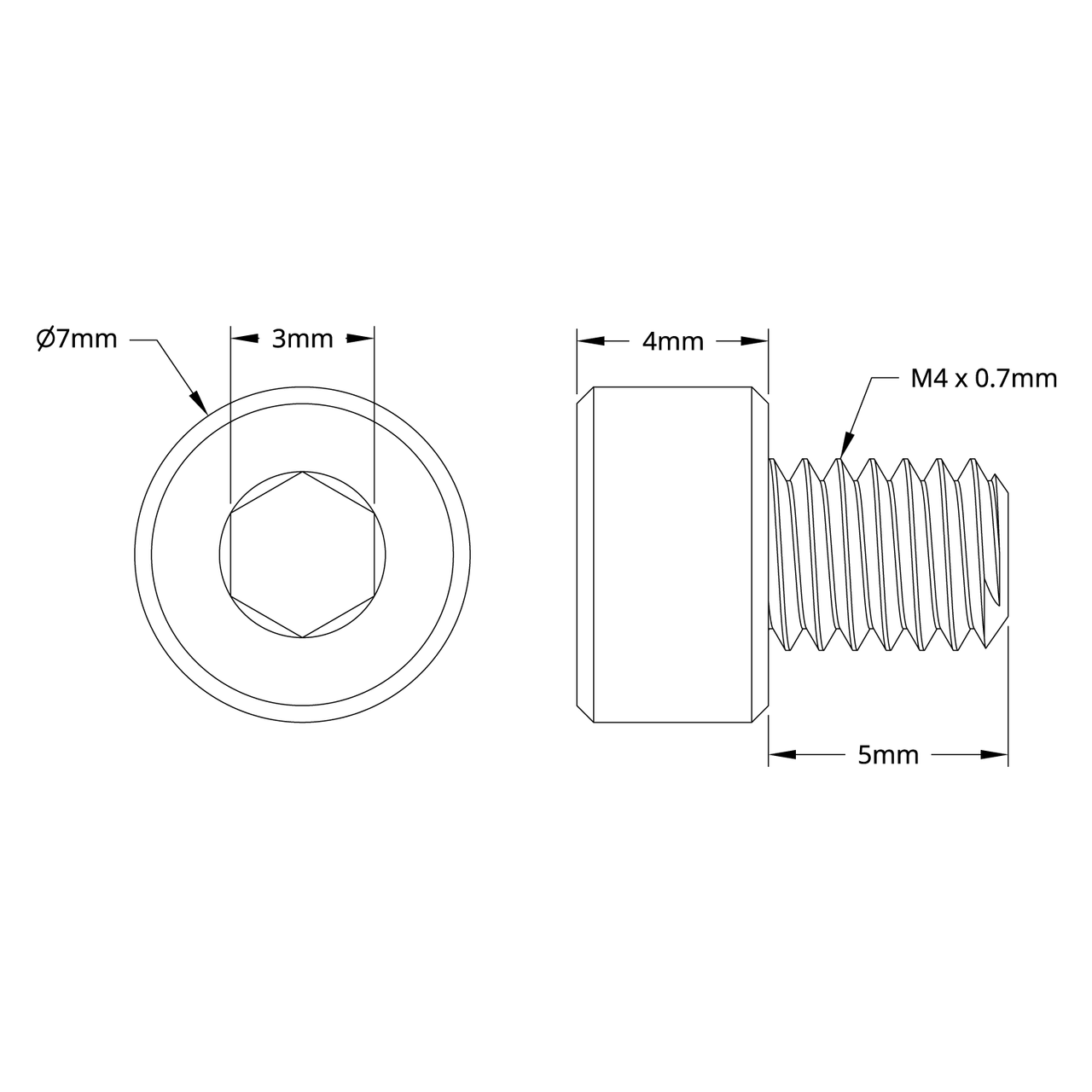 M4 x 0.7mm Zinc-Plated Socket Head Screw (5mm Length) - 25 Pack