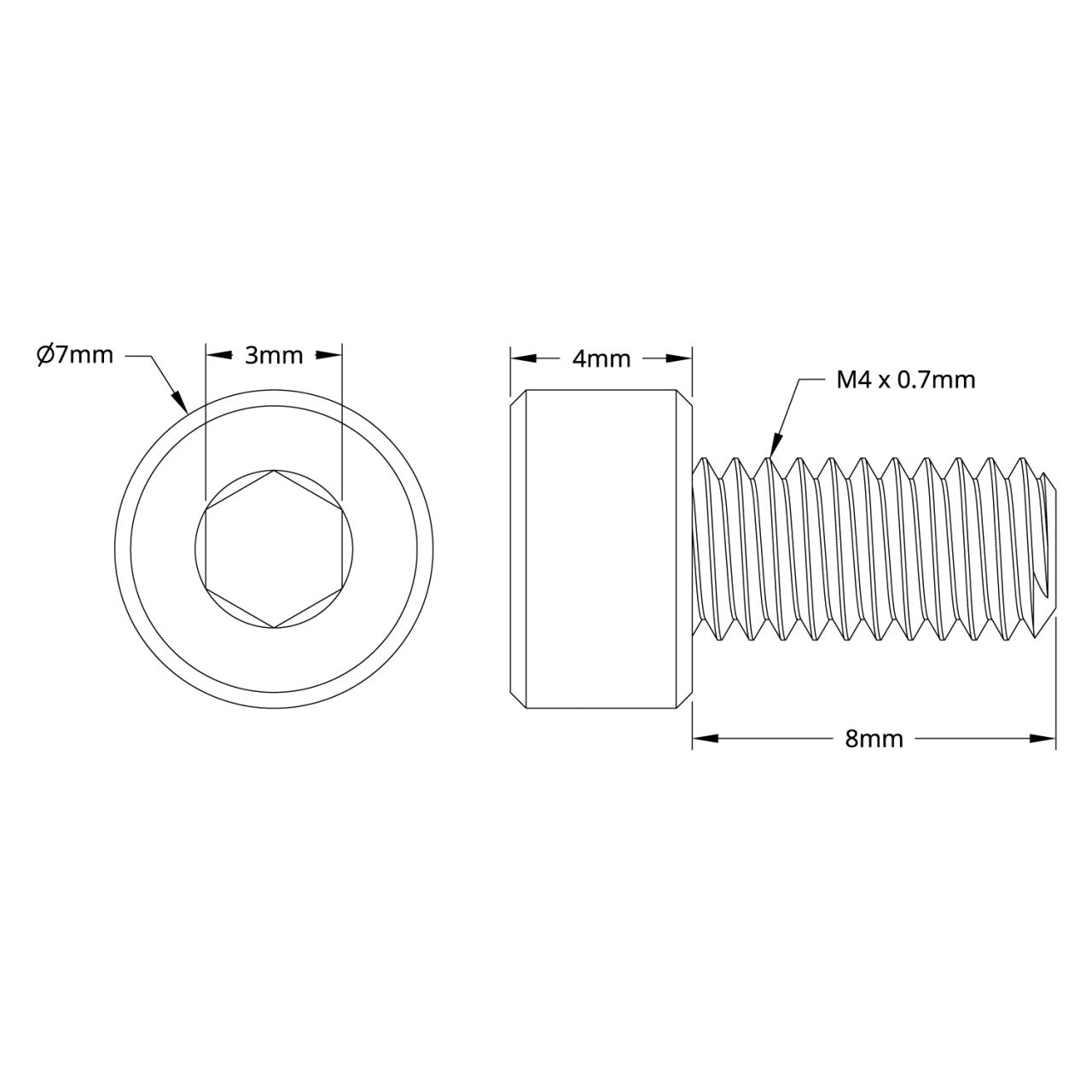 M4 x 0.7mm Zinc-Plated Socket Head Screw (7mm Length) - 250 Pack