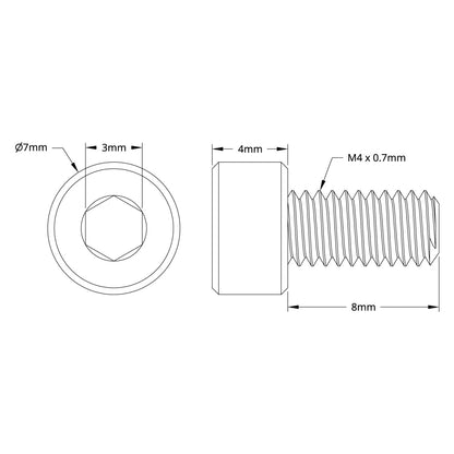 M4 x 0.7mm Zinc-Plated Socket Head Screw (7mm Length) - 250 Pack