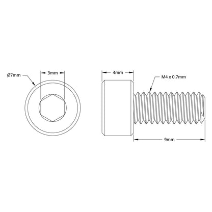 M4 x 0.7mm Zinc-Plated Socket Head Screw (9mm Length) - 25 Pack