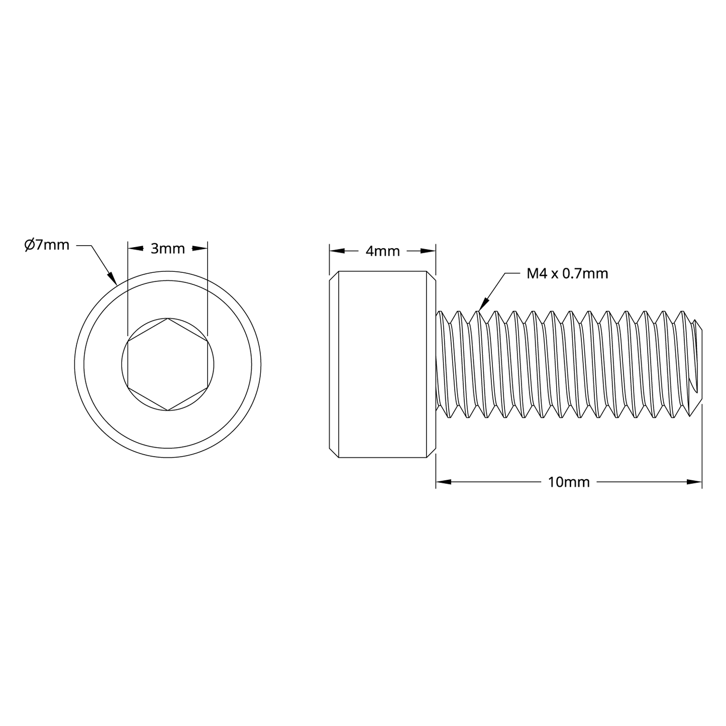 M4 x 0.7mm Zinc-Plated Socket Head Screw (10mm Length) - 250 Pack