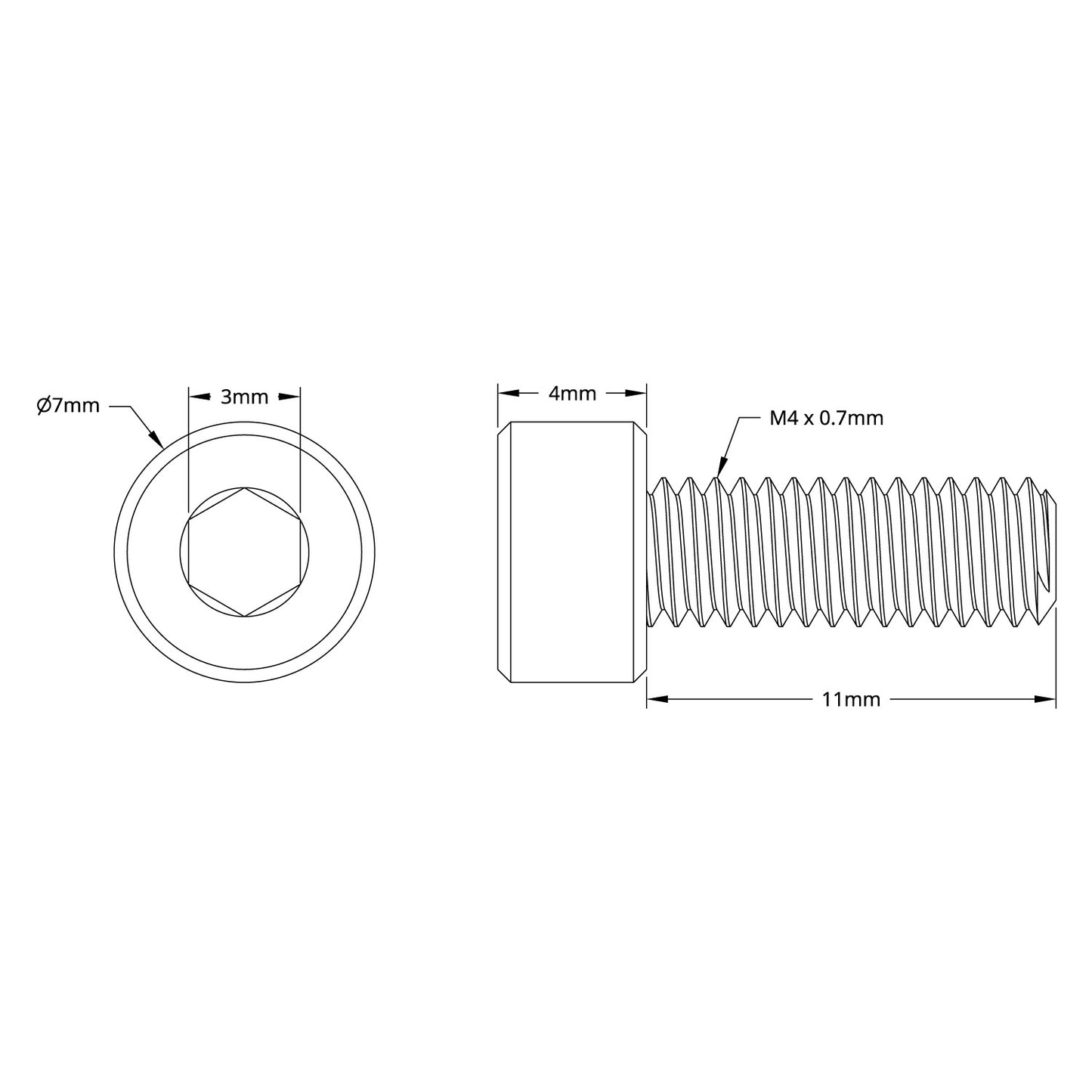 M4 x 0.7mm Zinc-Plated Socket Head Screw (11mm Length) - 25 Pack