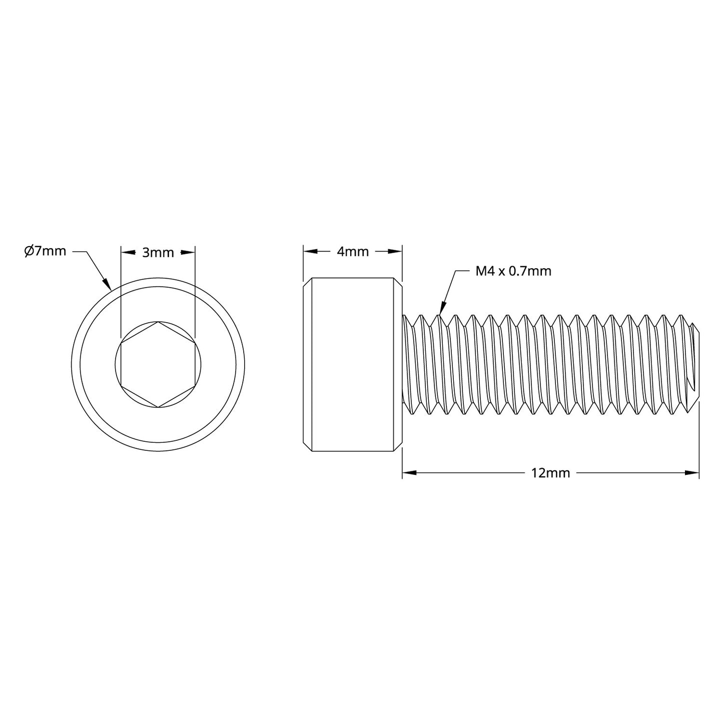 M4 x 0.7mm Zinc-Plated Socket Head Screw (12mm Length) - 25 Pack