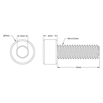 M4 x 0.7mm Zinc-Plated Socket Head Screw (12mm Length) - 25 Pack