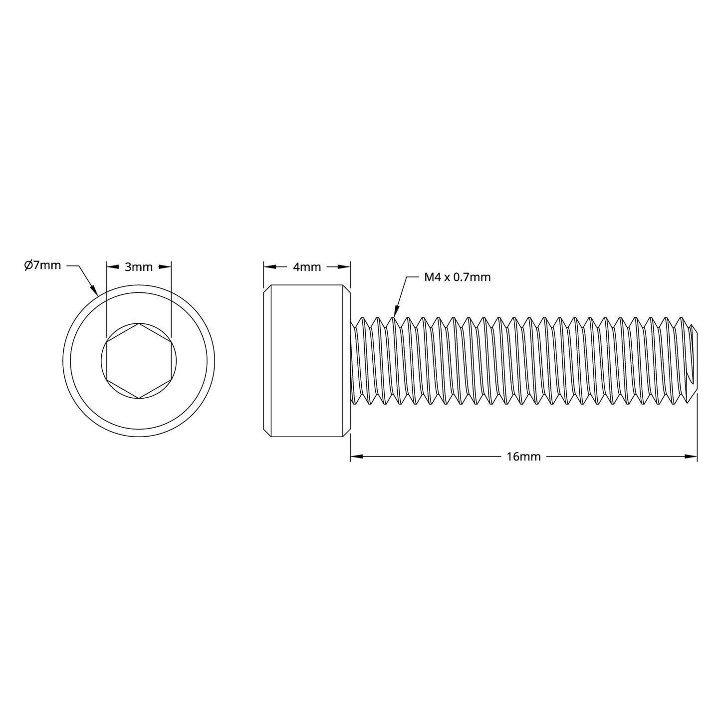 M4 x 0.7mm Zinc-Plated Socket Head Screw (16mm Length) - 25 Pack