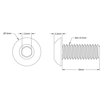 2802 Series Zinc-Plated Steel Button Head Screw (M4 x 0.7mm, 10mm Length) - 25 Pack