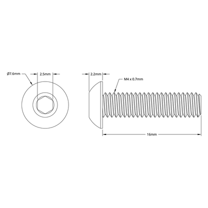 2802 Series Zinc-Plated Steel Button Head Screw (M4 x 0.7mm, 16mm Length) - 25 Pack