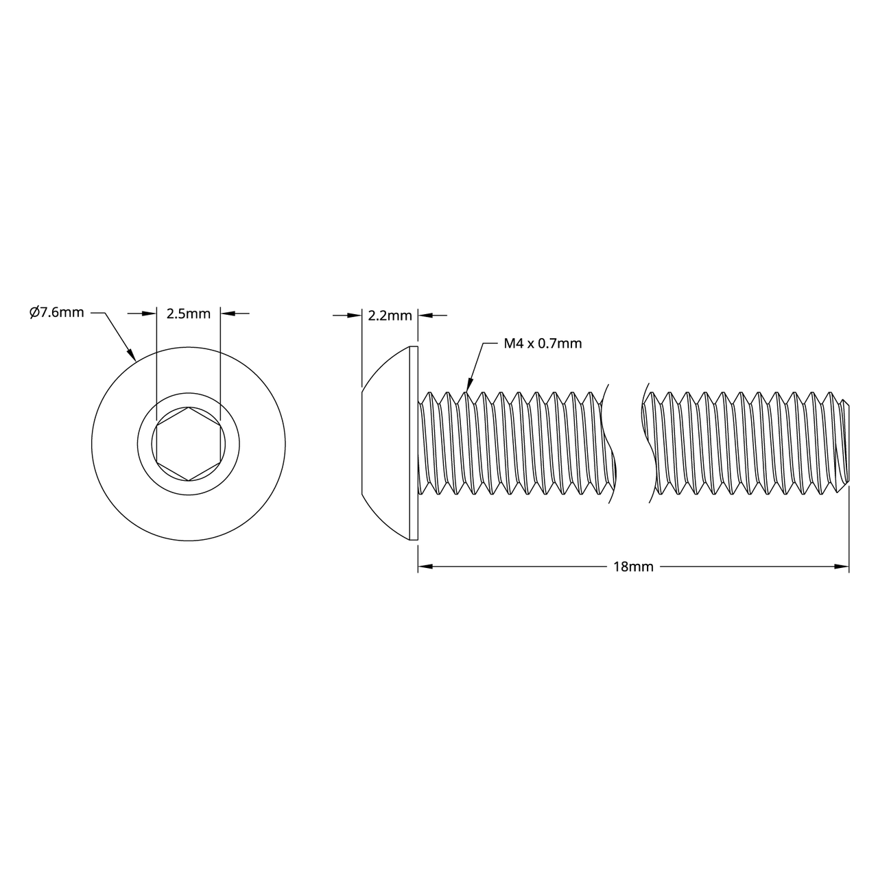 2802 Series Zinc-Plated Steel Button Head Screw (M4 x 0.7mm, 18mm Length) - 25 Pack