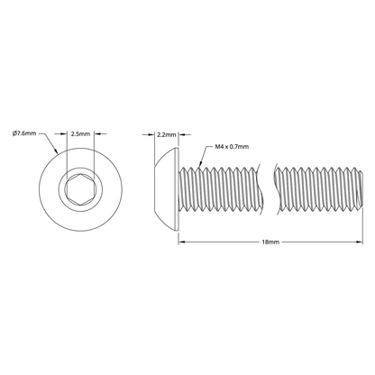 2802 Series Zinc-Plated Steel Button Head Screw (M4 x 0.7mm, 18mm Length) - 25 Pack