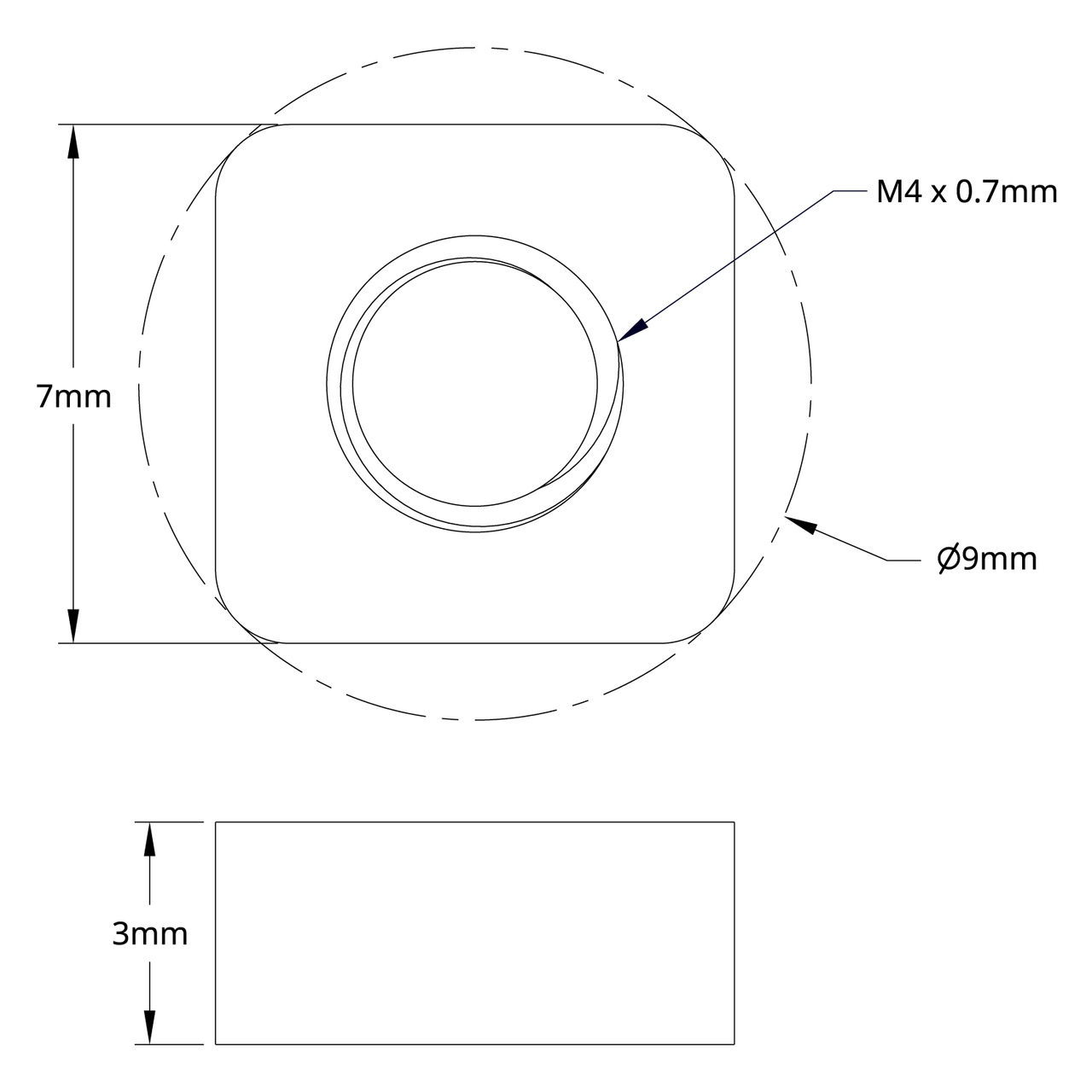 M4 x 0.7mm Square Nut - 24 Pack