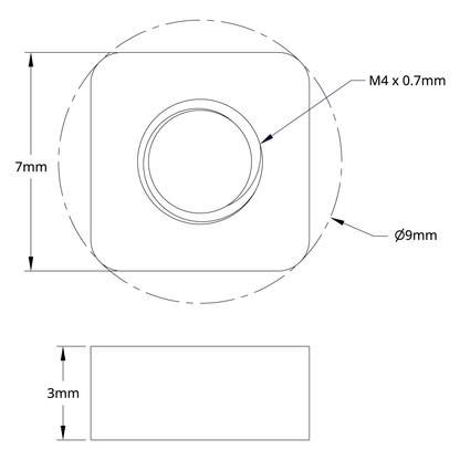 M4 x 0.7mm Square Nut - 24 Pack