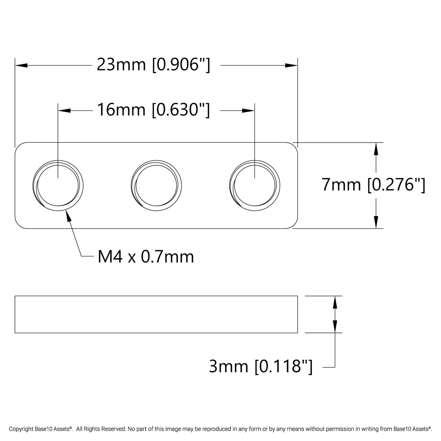 1 x 3 Hole Steel Threaded Plate (7mm x 23mm) - 4 Pack