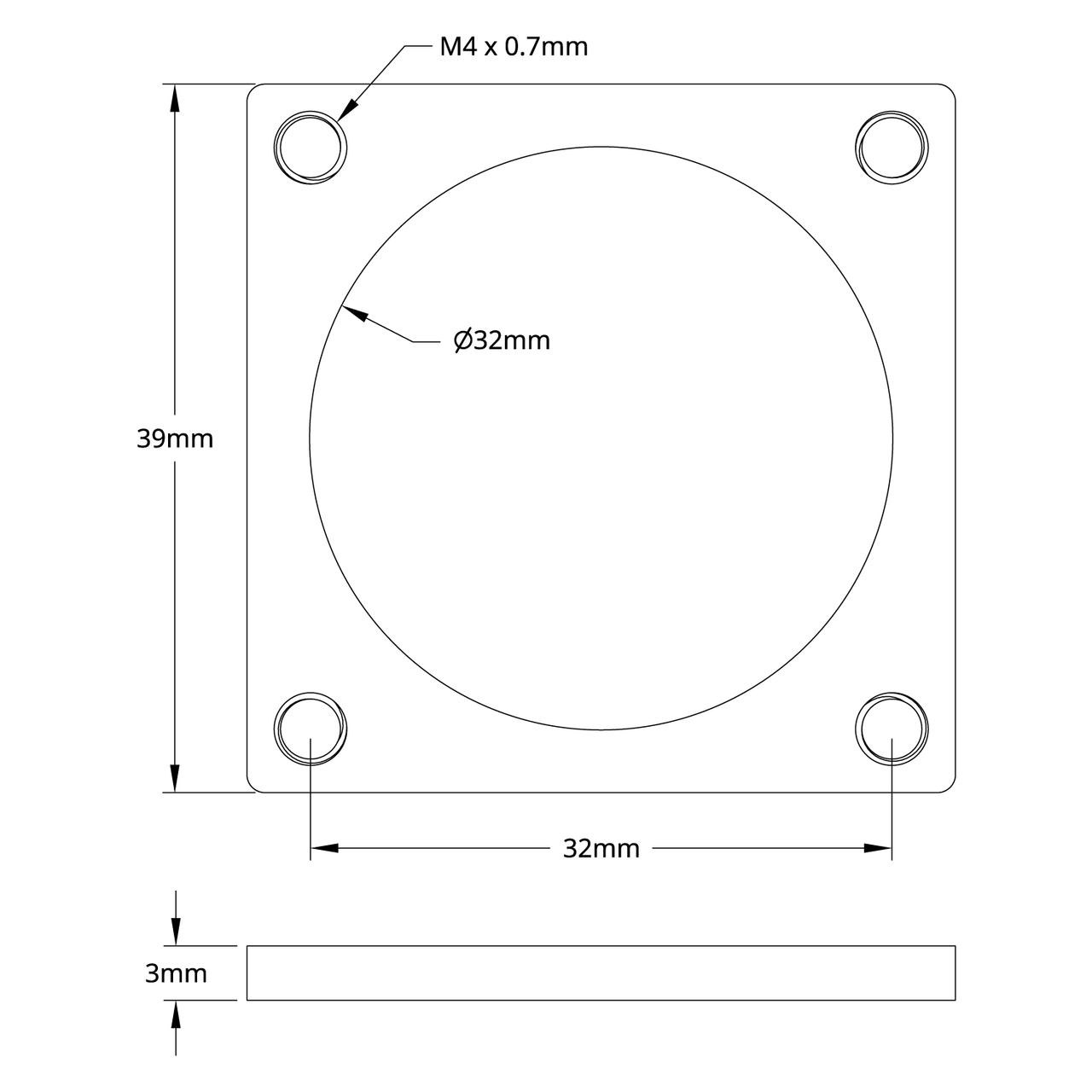 32mm Square Pattern Steel Threaded Plate - 2 Pack