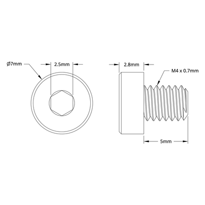 2804 Series Zinc-Plated Steel Low Profile Socket Head Screw (M4 x 0.7mm, 5mm Length) - 25 Pack