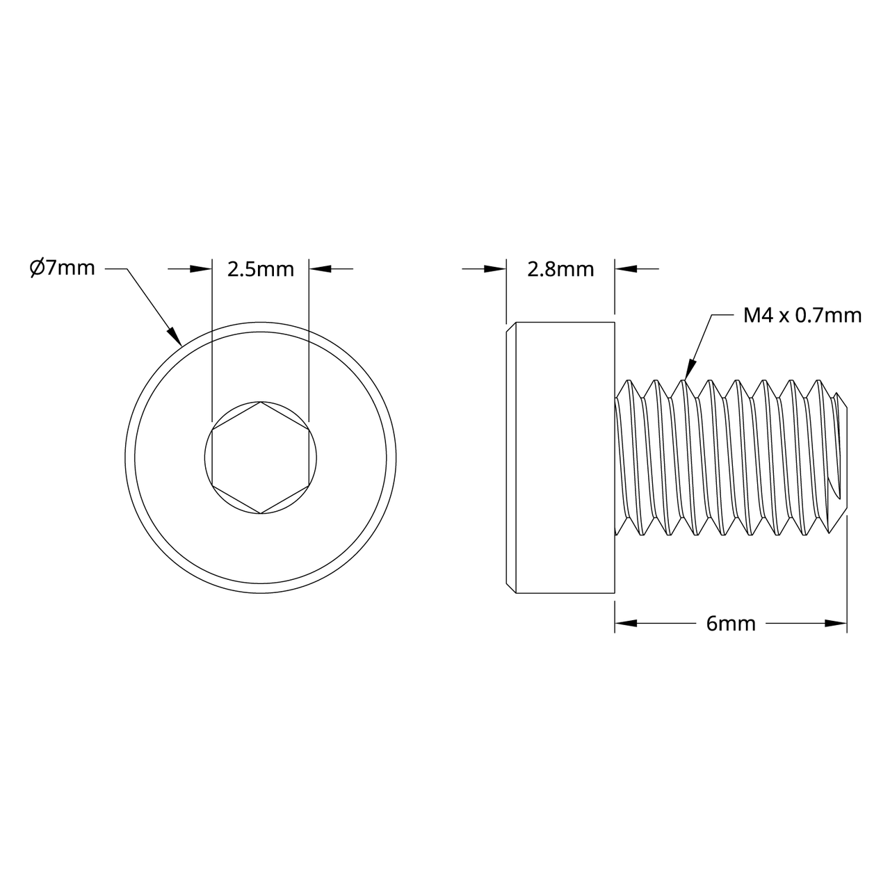 2804 Series Zinc-Plated Steel Low Profile Socket Head Screw (M4 x 0.7mm, 6mm Length) - 25 Pack