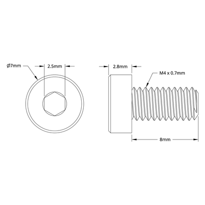 2804 Series Zinc-Plated Steel Low Profile Socket Head Screw (M4 x 0.7mm, 8mm Length) - 25 Pack