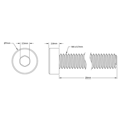 2804 Series Zinc-Plated Steel Low Profile Socket Head Screw (M4 x 0.7mm, 20mm Length) - 25 Pack