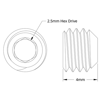 2806 Series Black Oxide Steel Cup-Point Set-Screw (M5 x 0.8mm, 4mm Length) - 25 Pack