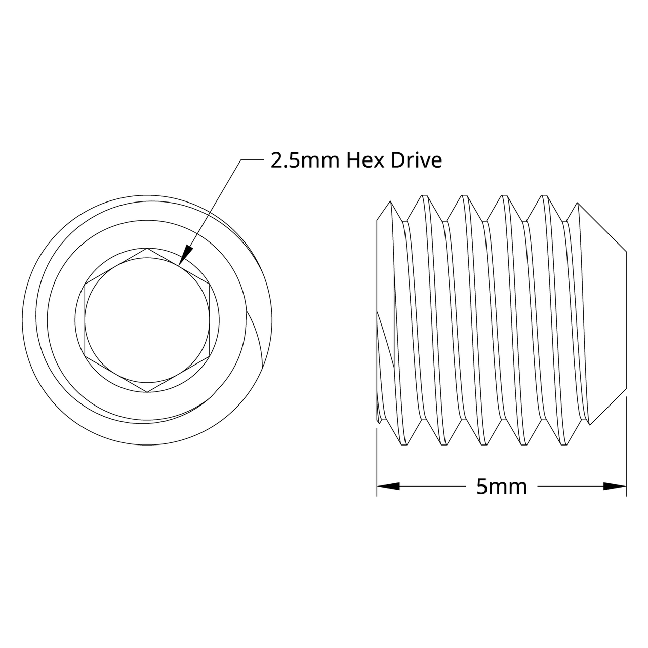 2806 Series Black Oxide Steel Cup-Point Set-Screw (M5 x 0.8mm, 5mm Length) - 25 Pack