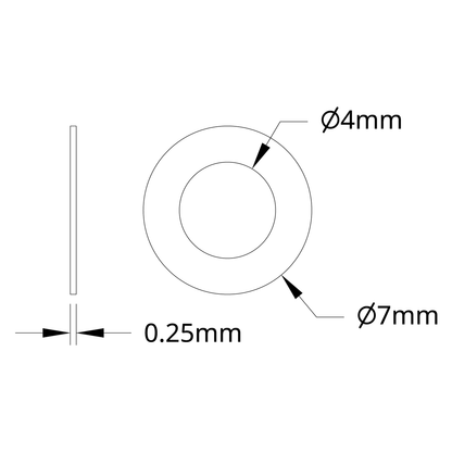 2807 Series Stainless Steel Shim (4mm ID x 7mm OD, 0.25mm Thickness) - 12 Pack