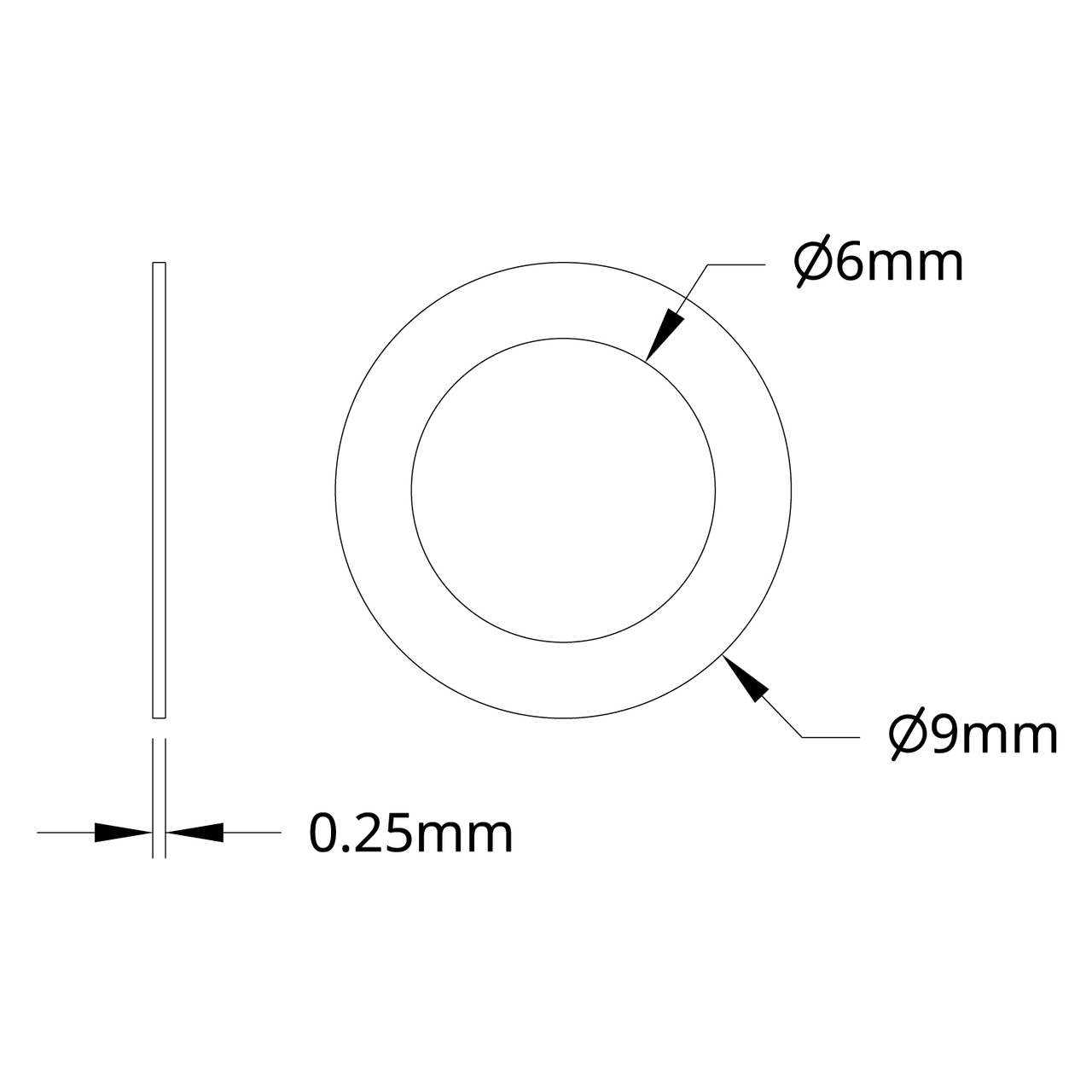 2807 Series Stainless Steel Shim (6mm ID x 9mm OD, 0.25mm Thickness) - 12 Pack