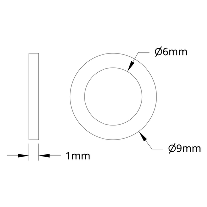 2807 Series Stainless Steel Shim (6mm ID x 9mm OD, 1mm Thickness) - 12 Pack