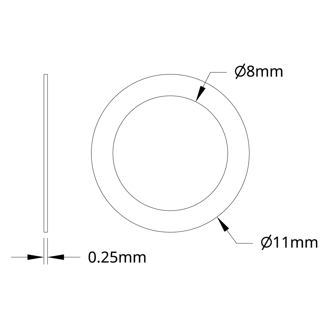 2807 Series Stainless Steel Shim (8mm ID x 11mm OD, 0.25mm Thickness) - 12 Pack