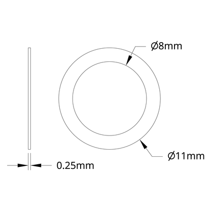 2807 Series Stainless Steel Shim (8mm ID x 11mm OD, 0.25mm Thickness) - 12 Pack