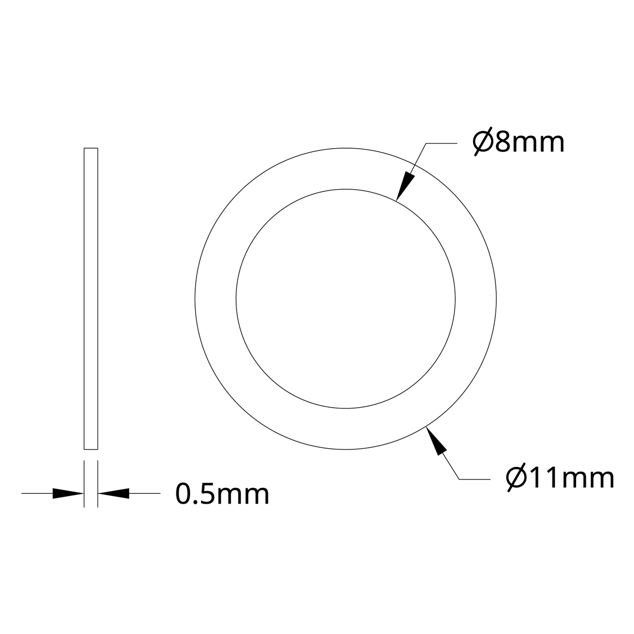 2807 Series Stainless Steel Shim (8mm ID x 11mm OD, 0.50mm Thickness) - 12 Pack